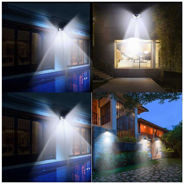 Solcellslampa för vägg, hem, 100 LED, rörelsesensor, utomhus, trädgård, laddningsbar, solpanel, vägglampa, inomhus, utomhus