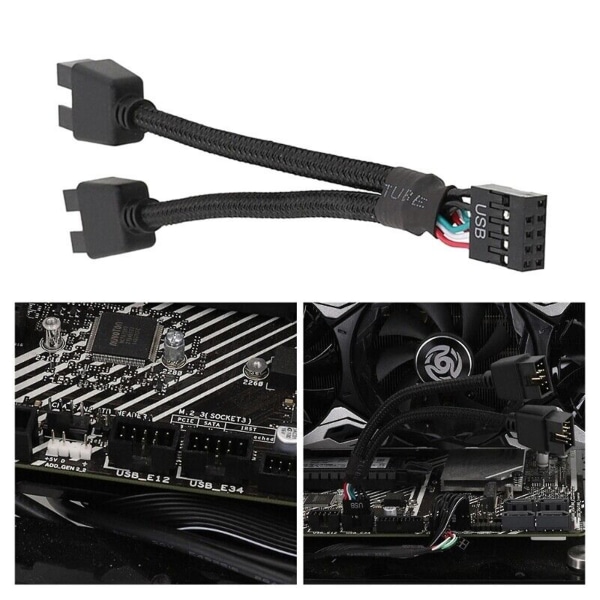 Moderkort USB 2.0 9-bens Header 1 til 2 Udvidelseshub Splitter Adapter Konverter