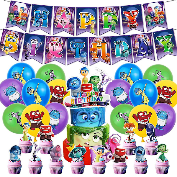 Inside Out 2 Lasten söpö piirretty syntymäpäiväjuhlat koristeet sarja ilmapalloja banneri kakun päällä tarvikkeet sarjat