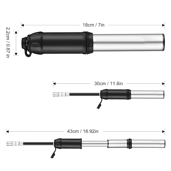 1 stk Mini cykelpumpe [140PSI], Sort til MGM og Schrader, let