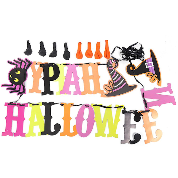 Halloween Hengebanner og Papirflagg Bunting Dekorasjon med Bokstaver og Ballonger