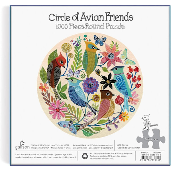 Galison Circle of Avian Friends Rundt Puslespill (1000 Brikker)