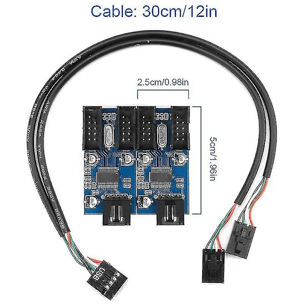 Moderkort USB 2.0 9-pins Header 1 til 4 Udvidelseshub Splitter Adapter