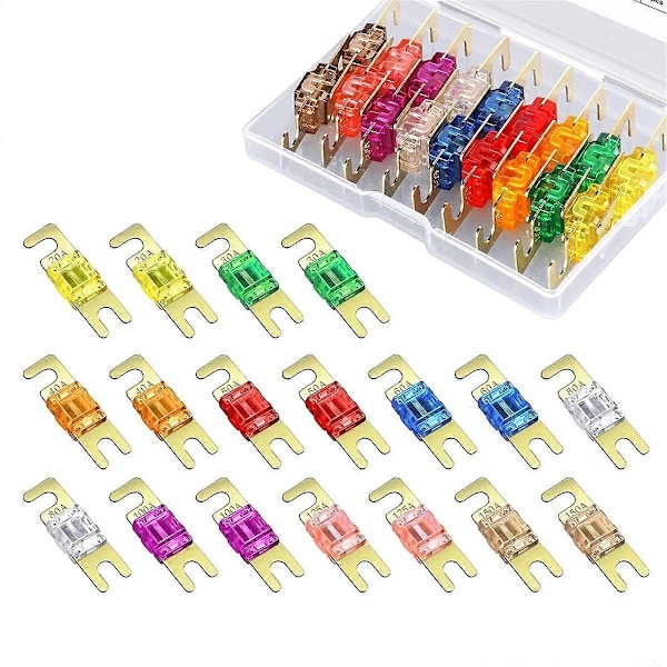 18 Stykker Mini ANL Sikring, Forgyldt ANL Sikringspakke (20A, 30A, 40A, 50A, 60A, 80A, 100A, 125A, 150A) til