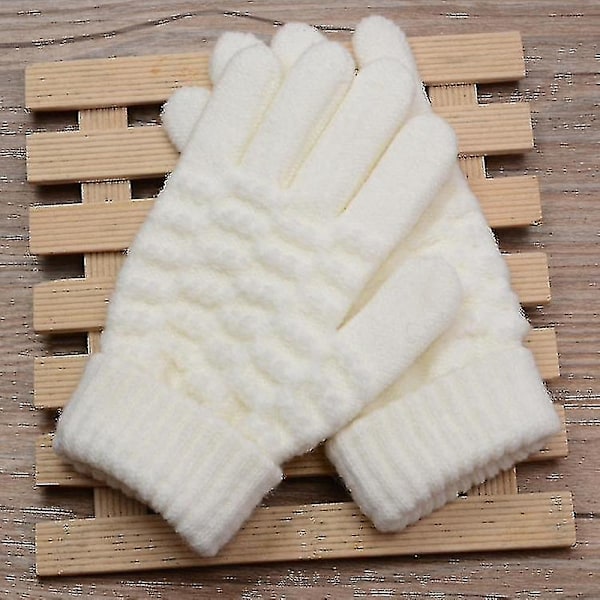 Ladies Kids Winter Touch Screen Gloves Warm Fleece Lining Knit Gloves Elastic Cuff Winter Texting Gloves Children's White