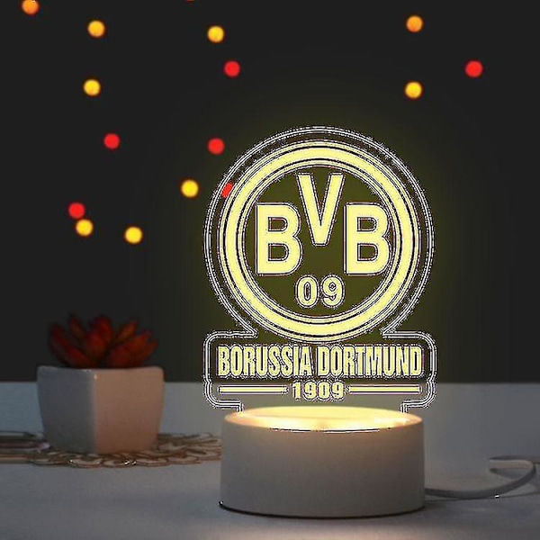 Borussia Dortmund Fodbold Natlys Kreativ Fan Dekoration Fodboldklub Omkring Ornament Fødselsdagsgave