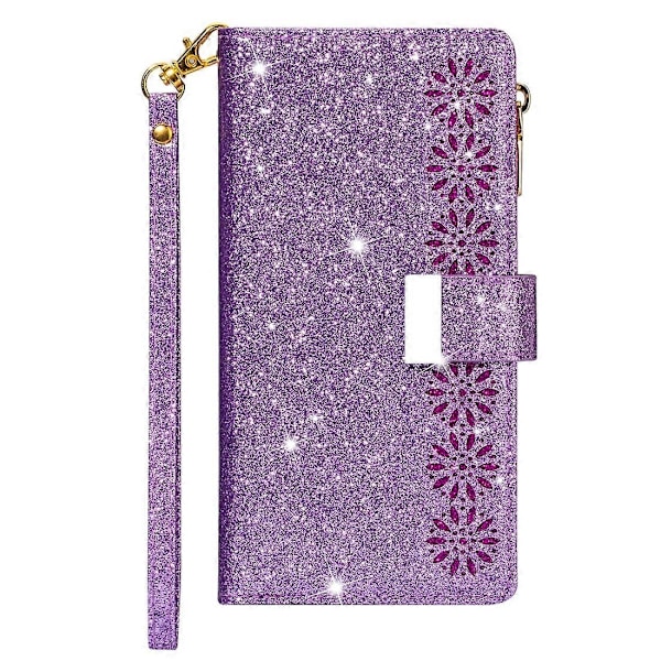 För Samsung Galaxy A51 Multi-card Slots Stjärnklar Himmel Laser Carving Glitter Dragkedja Horisontell Flip Läderfodral med Hållare & Plånbok & Snodd