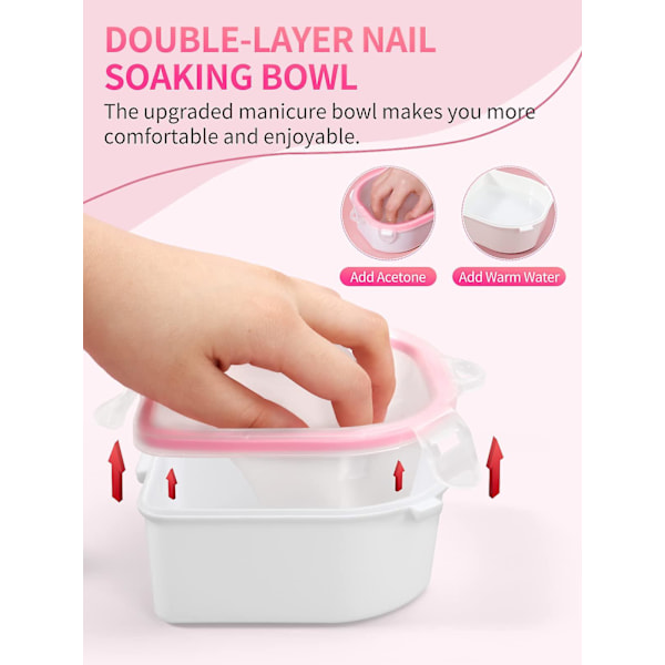 Nagelblötläggningskopp, 2 st, för att ta bort gellack och dopppulver, manikyrkopp (rosa)
