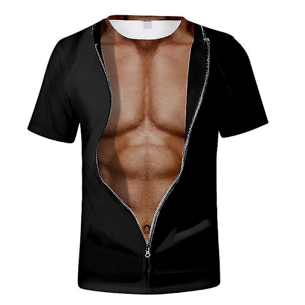 Herrarnas 3D T-shirt Bodybuilding Simulerad Muskeltröja Naken Hud Bröstmuskel Tee Shirt Kortärmad