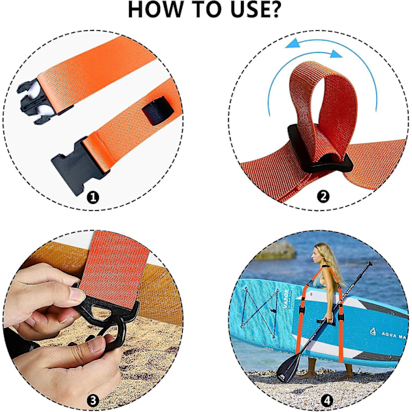 Justerbar Bærbar Bærestramme for SUP Kajakk, Surfebrett, Padlebrett, Kano, Nylon Skulderstropp, Forsterket, Orange Oppgradering