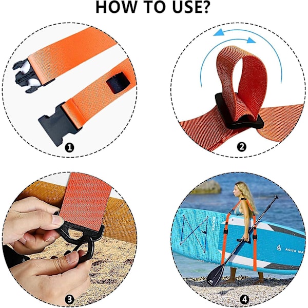 Justerbar Bärbar Bärrem för SUP Kajak, Surfbräda, Paddleboard, Kanot, Nylon Axelrem, Förstärkt, Orange Uppgradering