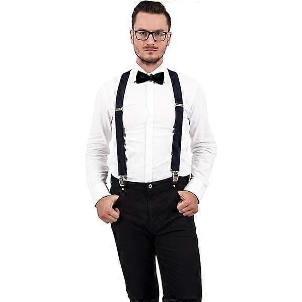 Bøjler med Ekstra Stærke Metalspænder 4cm Brede Heavy Duty Bøjler One Size Fits All Mænd og Kvinder Justerbar og Elastisk X Form (Sort)