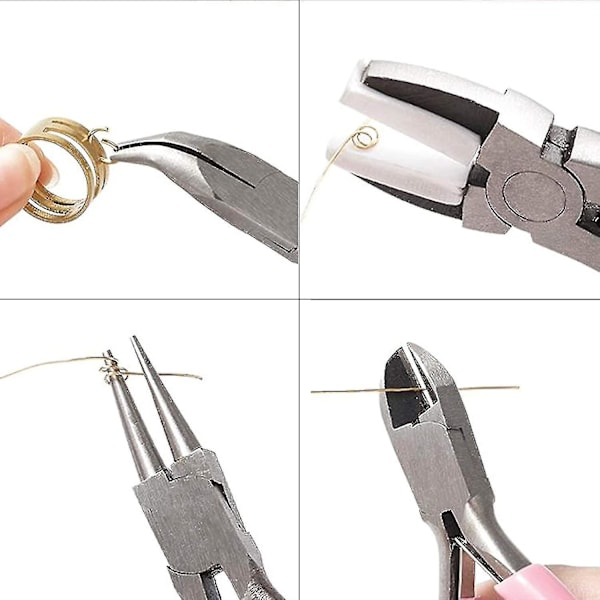 4-pakks smykke-tang, smykkeproduksjonstang, verktøysett for wire-wrapping, ørepyntforsyninger