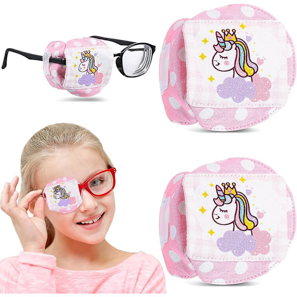 2 stycken barn-bomullsögonlappar 3D ögonlapp för glasögon Rosa enhörning Återanvändbara ögonlappar för barn flickor pojkar (höger öga)