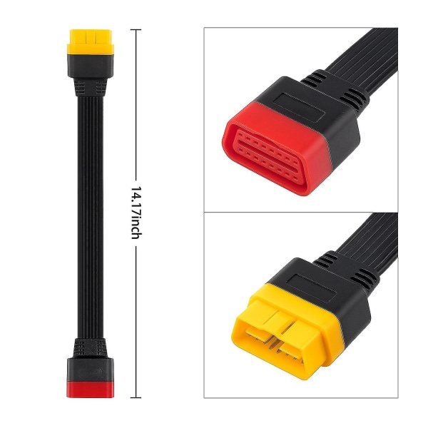 Ny OBD OBD2 Forlængerkabel Stik til Launch X431 V/Easydiag 3.0/Mdiag/Golo Hoved 16-polet Han til Hun Kabel 36 cm