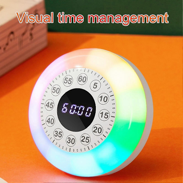 Genopladelig Visuel Timer med RGB-lys 60 Minutters Nedtælling til Børn Voksne Hjem Klasseværelse Kontor Køkken