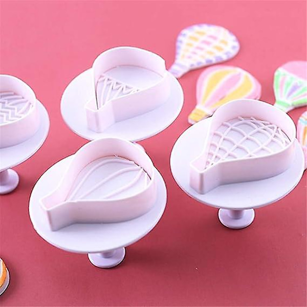 4 kpl Kuumailmapallo Keksi Leikkurit Plunger Leikkuri Eväste Leimat Fondant Muotteja Valkoinen Prässäys Jousen Muotti Painettu Painaa Kuukakku Cupcake Gum P