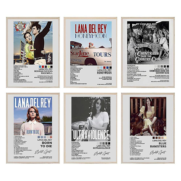 6pcs/set Lana Del Rey Posters Music Album Cover Posters Wall Art Room Aesthetic Set Home Decoration Gifts Unframed