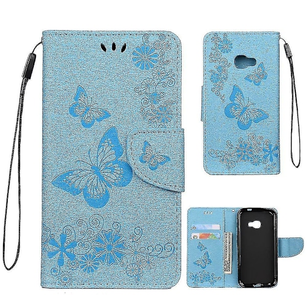 Flower Butterfly Pu Case With Blue Stand For Your Samsung Galaxy Xcover 4s