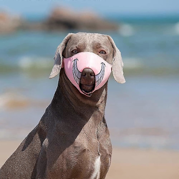 Hundekurv, Smiley Face Kurv med Blød Åndbar Air Mesh Nylon, Anti-Bide Gøen Tygge, Justerbar Hundemundbeskytter (Pink, L)