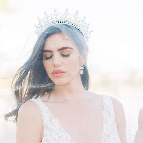 Dronning Elizabeth Rhinestone Krystall Bryllup Pageant Prom Tiara Krone Replika, Dronningkrone For Kvinner Jenter Tiara For Bryllup Halloween Fødselsdag