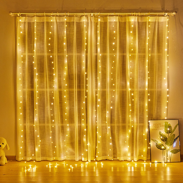 Julgardiner med USB LED-lampor, festgardiner med LED-lampor, julsträngljus, dekorationer, bröllopsdekorationer 3*2m