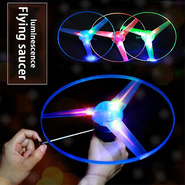 3 stk LED-belyste Flyvende Diske Propeller Legetøj Trækstreng Flyvende Tallerkener UFO Spindetop Legetøj