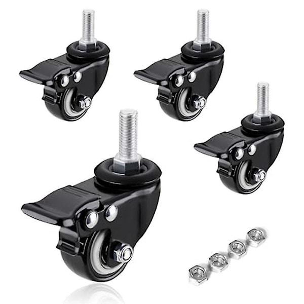 Rullhjul, Rullhjulssats med 4 stycken, tungt utförande - gängad stångmontering (5/16 tum) Swivel-rullhjul med broms