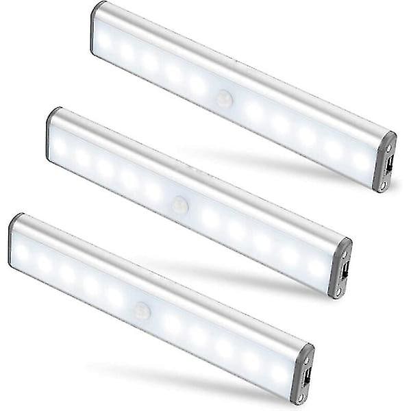 Set med 3 st 10 LED-lampor, trådlösa, USB-uppladdningsbara, bärbara vita