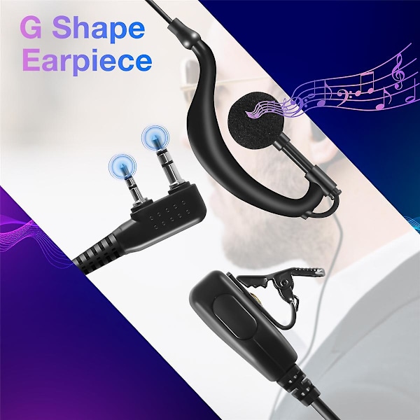 2-stifts G-formad öronpropp PTT MIC öronkrok headset för Kenwood Puxing Wouxun BaoFeng radio