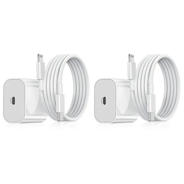 2-pak - Oplader til iPhone - Hurtigoplader - Adapter + Kabel 20W Hvid 2-pak iPhone