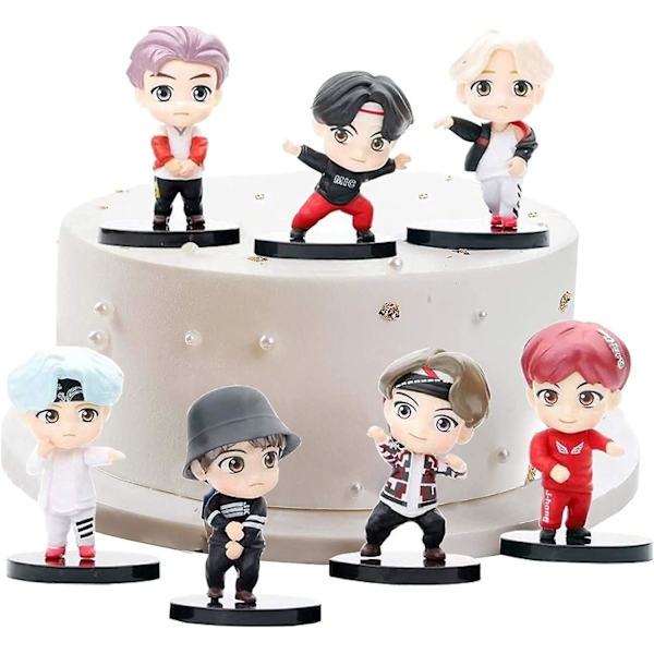7 stk BTS Kaketopper Stående Posisjon Figurer Sett med Actionfigur Leke Kaketopper for BTS Bursdagsfest Tilbehør