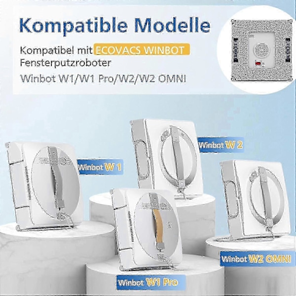 6 Pakk Rengjøringsputer for Ecovacs Winbot W1 / W1 Pro / W2 / W2 Omni Vindusvaskroboter, Vindusvaskrobot, Vaskbar Mikrofiber Rengjøring Walkbee 2