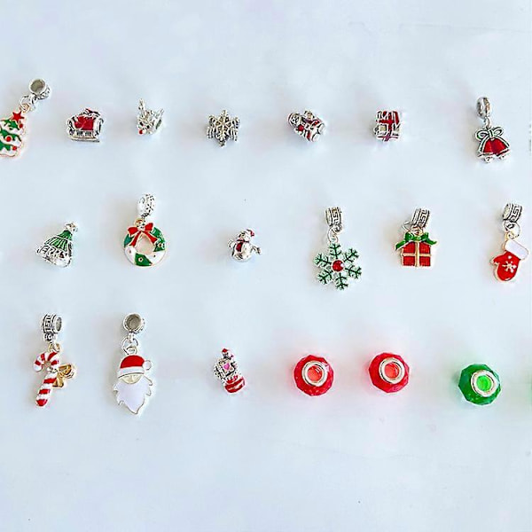 Jule DIY Smykkefremstillingskit til Piger - 24 Dages Adventskalender med 22 Charms og 2 Armbånd