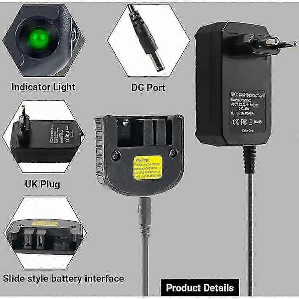 Erstatningsoplader kompatibel med Black & Decker 9.6V 12V 14.4V 18V Nicad Nimh batteri HPB18-OPE HPB18 HPB14 HPB12 HPB96 244760- SZRH A-F