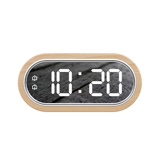 Digital klocka i bokträ med dubbla alarm, snooze, USB-alarmklocka, bordstemperaturmätare, elektronisk LED-trä D