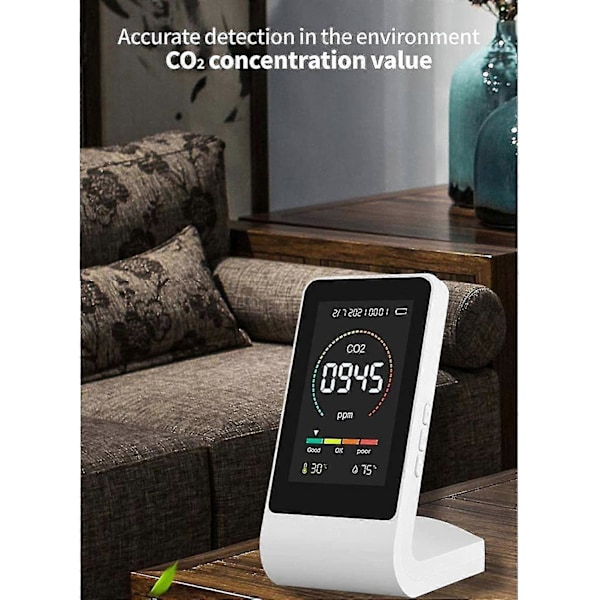 Inomhus CO2-mätare, CO2-koldioxiddetektor, CO2-mätare inomhusluft, skrivbords-CO2-detektor för gym, kontor, klassrum, digital display, lätt att läsa