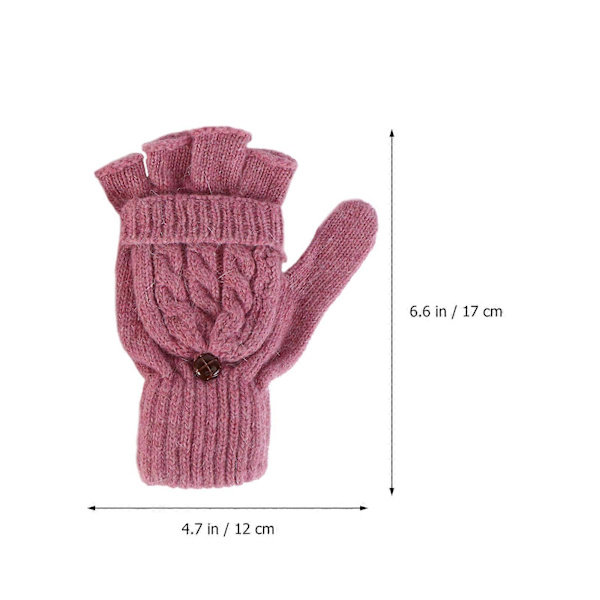 Dame Vinter Varme Uld Strikket Konvertible Fingerløse Handsker Med Vanter Dæksel (Pink)
