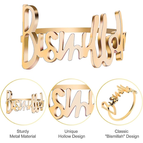 (guld)servettringar, set med 12 metallservettringar, Bismillah-bokstav metallservettring servettringar, bordsservetthållare öppen designring dekoration för bröllop, fest, middag
