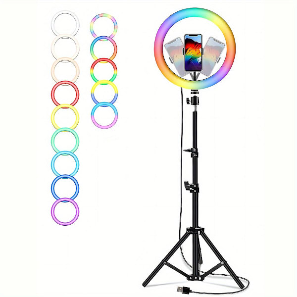 1 stk. 10 tommer Selfie Ring Fyldlys, RGB Tripod Telefonstativ Holder Fotografi Ringlys Cirkel Fyldlys Led Farve Lampe Trepied Makeup