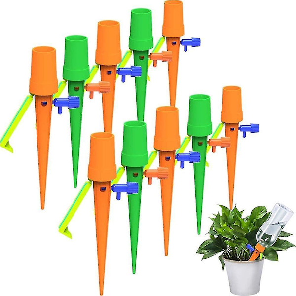 10 kpl Tippa-kastelusetti, Automaattiset kastelupiikit 12 kpl Vakautusjalustalla, Sopii Kaikille Pulloille, Sisä- ja Ulkokasveille 15,5 cm Versailles