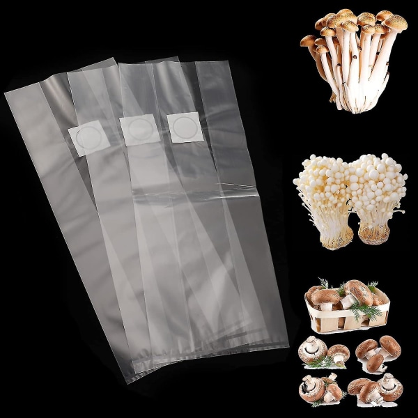 Paket med 50 25 X 50 Cm svampodlingspåsar, svamppåsar, tåliga påsar, med filter, rivtålig och stark, för svamp, svamp, Gra