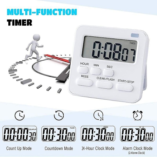 Timer, Kökstimer Digital Timer med Stoppur och Nedräkningsfunktion, Köksväckarklocka Äggtimer, Digital Magnet Timer LCD-Display för Barn och