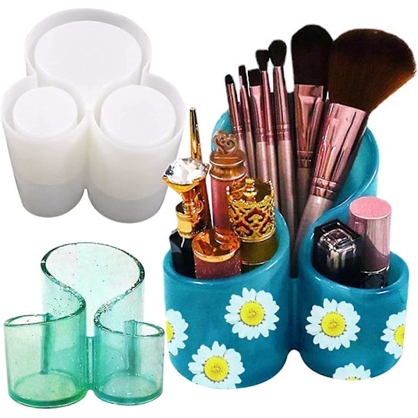 Silikoneforme til harpiks, opbevaringsboksform, unik makeup-organisator, smykkebeholder, epoxyform med 3 rum, penneholderform, harpikslerhåndværk Mak
