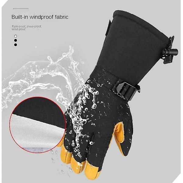 Långa manschetter skidhandskar i kohud, bergsklättring skidhandskar dubbla ändamål vinter snöhandskar för män, vattentäta och vindtäta varma handskar Xxl