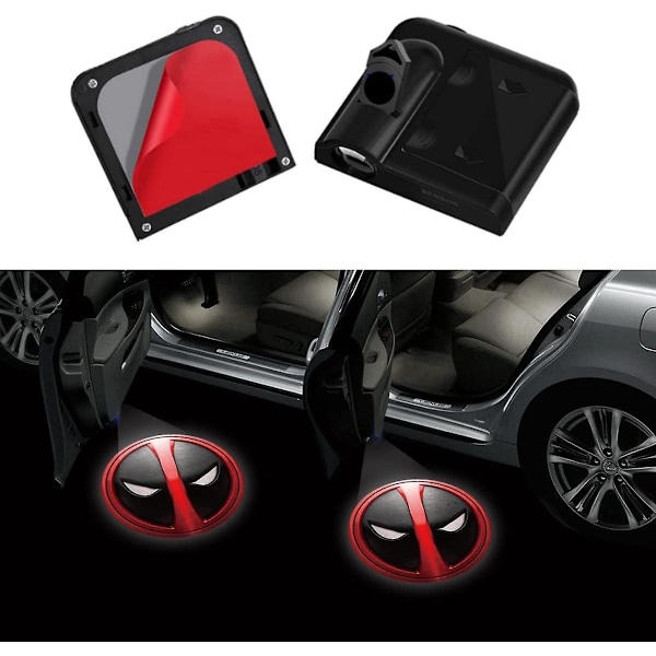 Fit Deadpool Car Door Light Logo Projector Hd Ghost Shadow Welcome Light 2pcs Car Door Puddle Lights For Deadpool Car Accessoriaes (fit Deadpool)