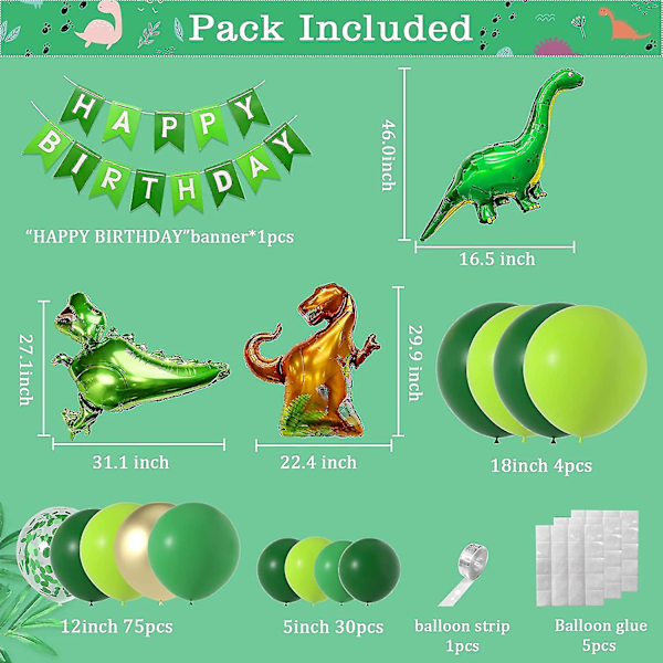 Dinosaur Party Ballon Girland Kit - 119 stk Jurassic World Trex Ballon Kit Med Grøn Guld Balloner 4d T-rex Balloner Til Dinosaur Jungle Jurassic