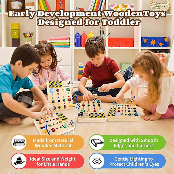 Busy Switch Lights Leksak Småbarn Trä Busy Board Leksaker Rolig Gåva För 1-3 År