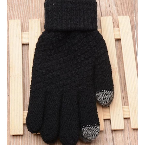2 par touchscreen-handsker Kvinders vinterstrikkede plys jacquard tykke antiskid varme mode vinterhandsker (sorte)
