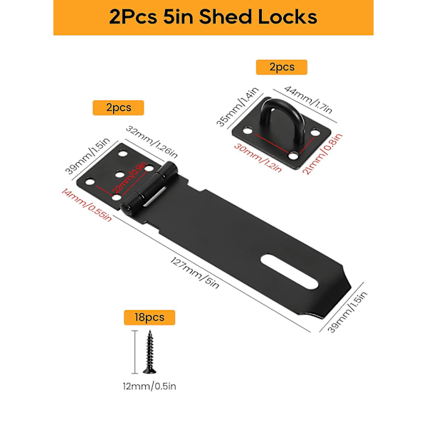 2 stk. Hasp Staple Hasp og Staple Heavy Duty Hængeslås Hasp Skur Dør Låse og Lukninger (5 tommer)